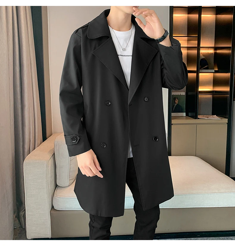 Description Picture 5 of item2023 New Spring Men Trench Fashion Korean Style Long Trench Coats Mens Casual Outerwear Jackets Windbreaker Brand Mens Clothing