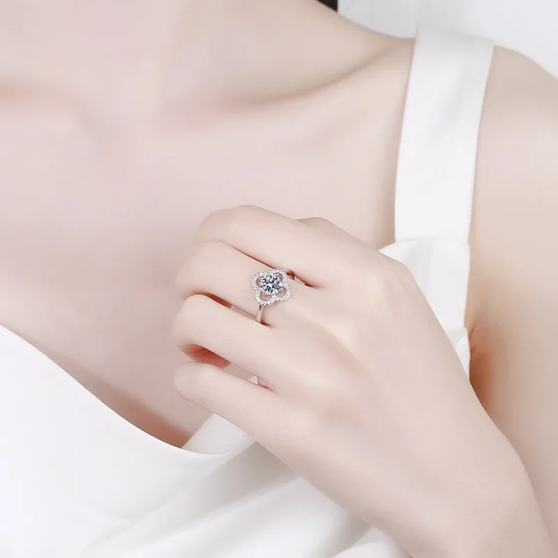JECIRCON 925 Sterling Silver Moissanite Ring for Women Fashion Personality Flower 1 Carat Diamond Wedding Band Luxury Jewelry