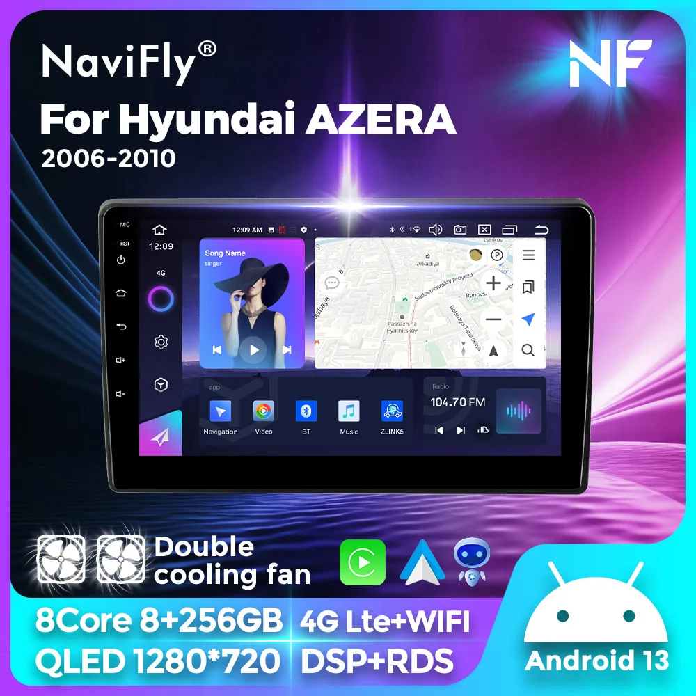 

FM Android Auto GPS Navigation Car Automotive Multimedia Player Wireless Carplay For Hyundai AZERA 2006-2010 DSP+RDS Car Radio
