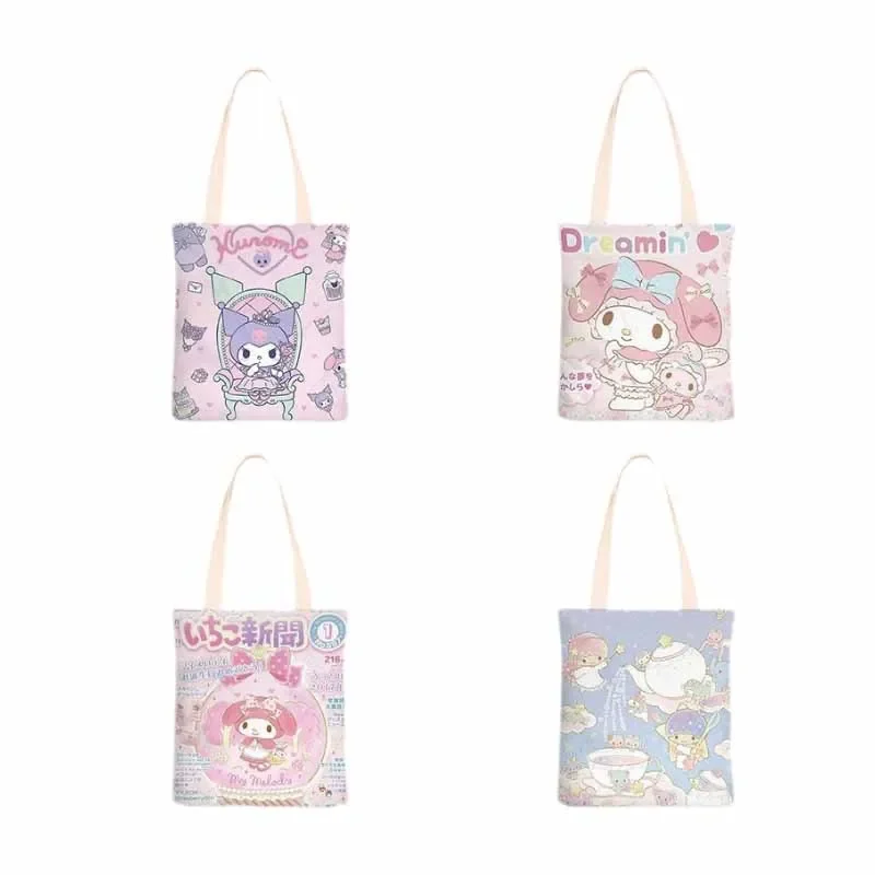 

Sanrioed Kawaii аниме мультфильм серия сумка на плечо Холщовая Сумка KT семья аниме на плечо Милая Студенческая А4 файловая сумка