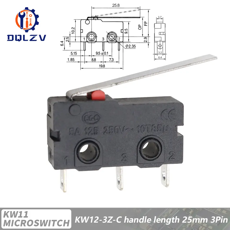 5A 125V250V KW12 Travel Limit Switch KW11-3Z-2 With Handle 16mm Contact Button Micro switch KW12-N 2Pin/3Pin KW12-A NO/NC image 12