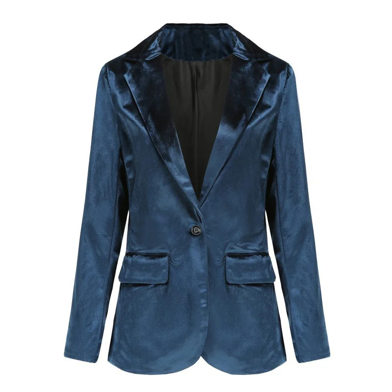Office Lady Casual Velvet Blazers 2023 New Notched Lapel Single Button