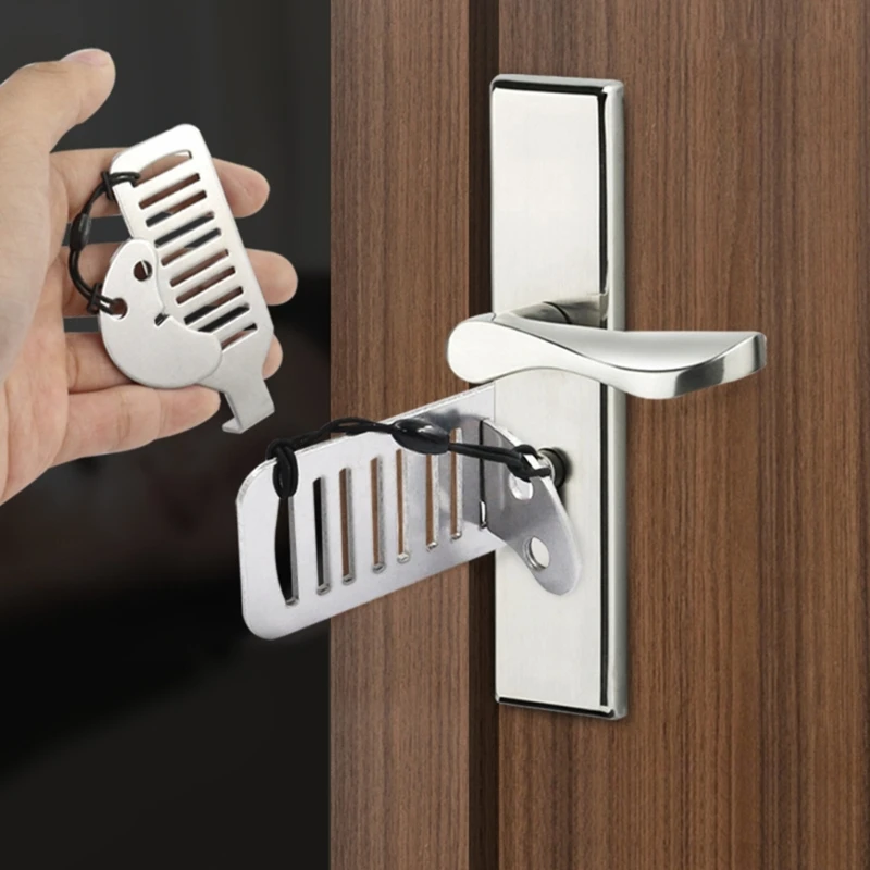 Stainless Steel Punch-Free Door Stopper Door Lock for Travel Hotel Motel Dormitory Silicone Door Stopper Bumpers