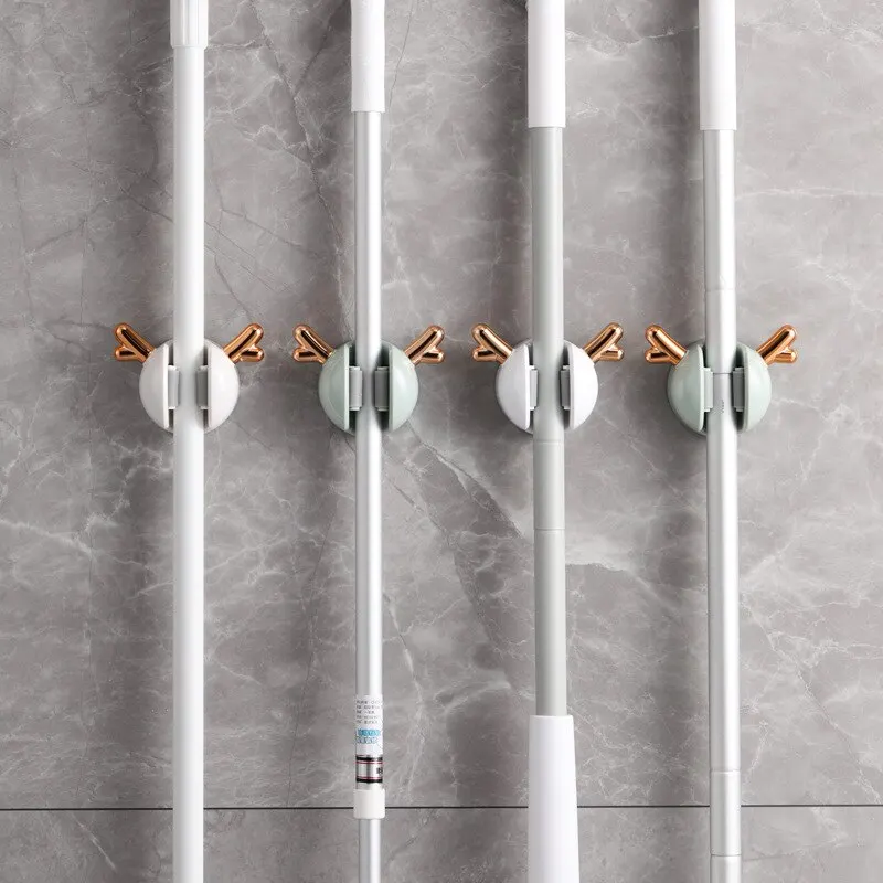 Mop Clip Wall-mounted Hole-free With Hooks Light Luxury Deer Household Multifunctional Mop Organiser mop holder bathroom accessories