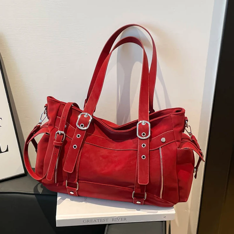 Borsa Tote da Donna con Fibbia Metallica, Grande Capacità, Tracolla Regolabile, Borsa a Spalla Casual Quotidiana, Nuova Tendenza 2026