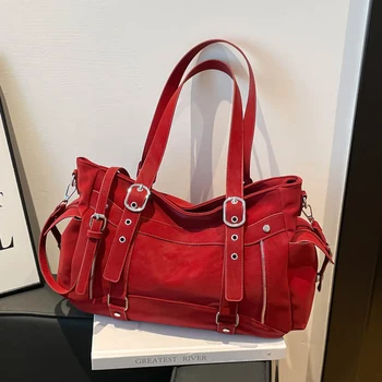 Borsa Tote da Donna con Fibbia Metallica, Grande Capacità, Tracolla Regolabile, Borsa a Spalla Casual Quotidiana, Nuova Tendenza 2026