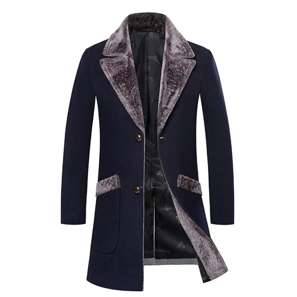 Warmth Coat Stylish Men Business Jacket Washable Warm Overcoat Plush Collar Turn-down Collar Buttons Windbreaker Keep Warm