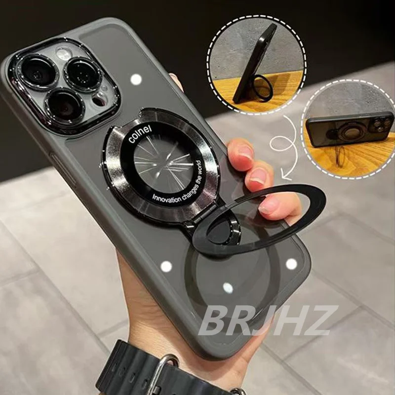 Luxury Magnetic Bracket Case with Stand Holder and Clear Soft Cover