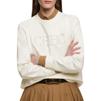 CHCH Women's Hoodie 2024 New Simple Pearl Embroidered Top Women's Beige Loose Long Sleeve Hoodie - Image 2