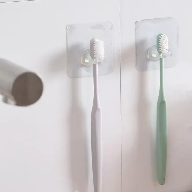 Toothbrush Holder Wall Coat Rack Key Holder Rack Transparent Towel Hooks Bathroom Kitchen Suction Wall Storage Stand Organizer