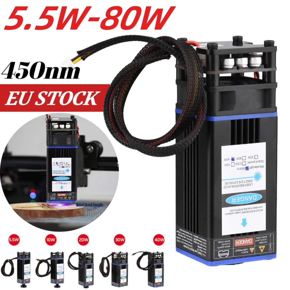 450nm 80W Laser Module Fixed Focal Length Laser Engraving Head High Speed Engraver 3D Printer CNC Router Module