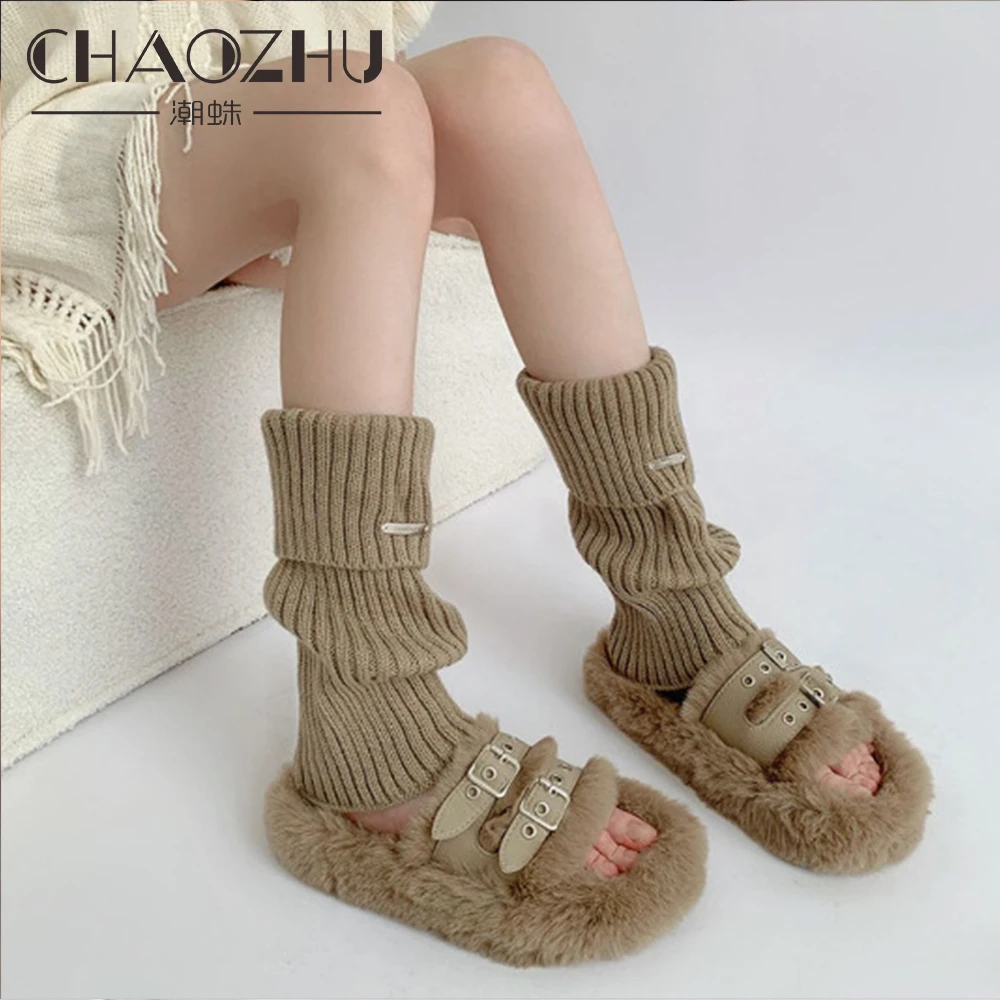 

CHAOZHU JK Y2K Lolita Hot Girls Fashion Iron Sheet Logo Sewing Leg Warmer Calf Protective Cover Japanese Korea Snow Days Fit