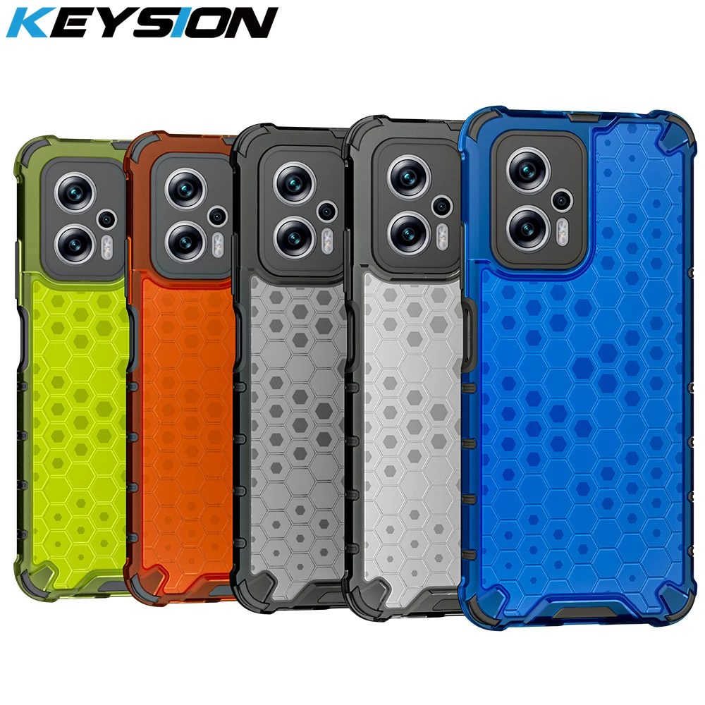 KEYSION Stoßfestes Rüstungsgehäuse für Xiaomi POCO X4 GT X4 Pro 5G Transparente Wabentelefonrückseite für Redmi Note 11T_voghion.com