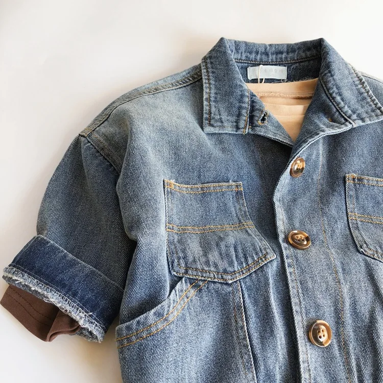 Childrens Boys Denim Jacket Spring Autumn Korean Bat Sleeve Loose Toddler Boys Cardigan Turndown Collar Kids Outerwears