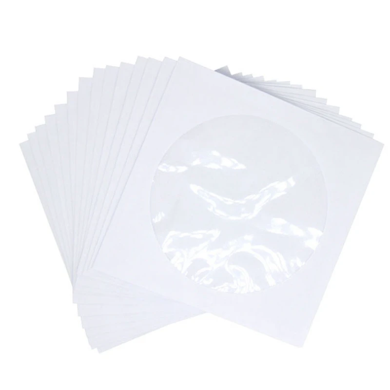 

CD DVD Sleeves, DVD CD Media Paper Envelop Sleeves Holder With Clear Window Close Flap White, Pack Of 100