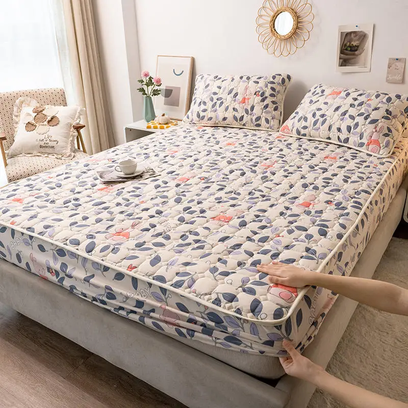 Solid Color Quited Mattress Cover Antibacterial Bed Pad Protector