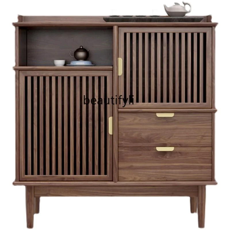 

New Chinese Style Solid Wood Sideboard Solid Wood Black Walnut Tea Storage Storage Cabinet Zen Ash Storage Cabinet