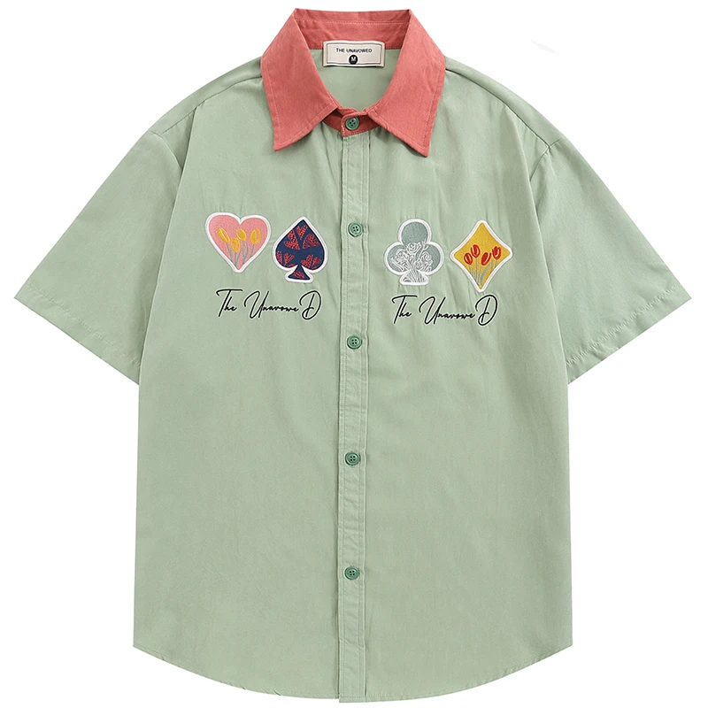 

HipHop Streetwear Loose Shirt Men Creative Embroidery Graphic Casual Couple Shirt Harajuku Shirt Summer Short Sleeve Retro Shirt