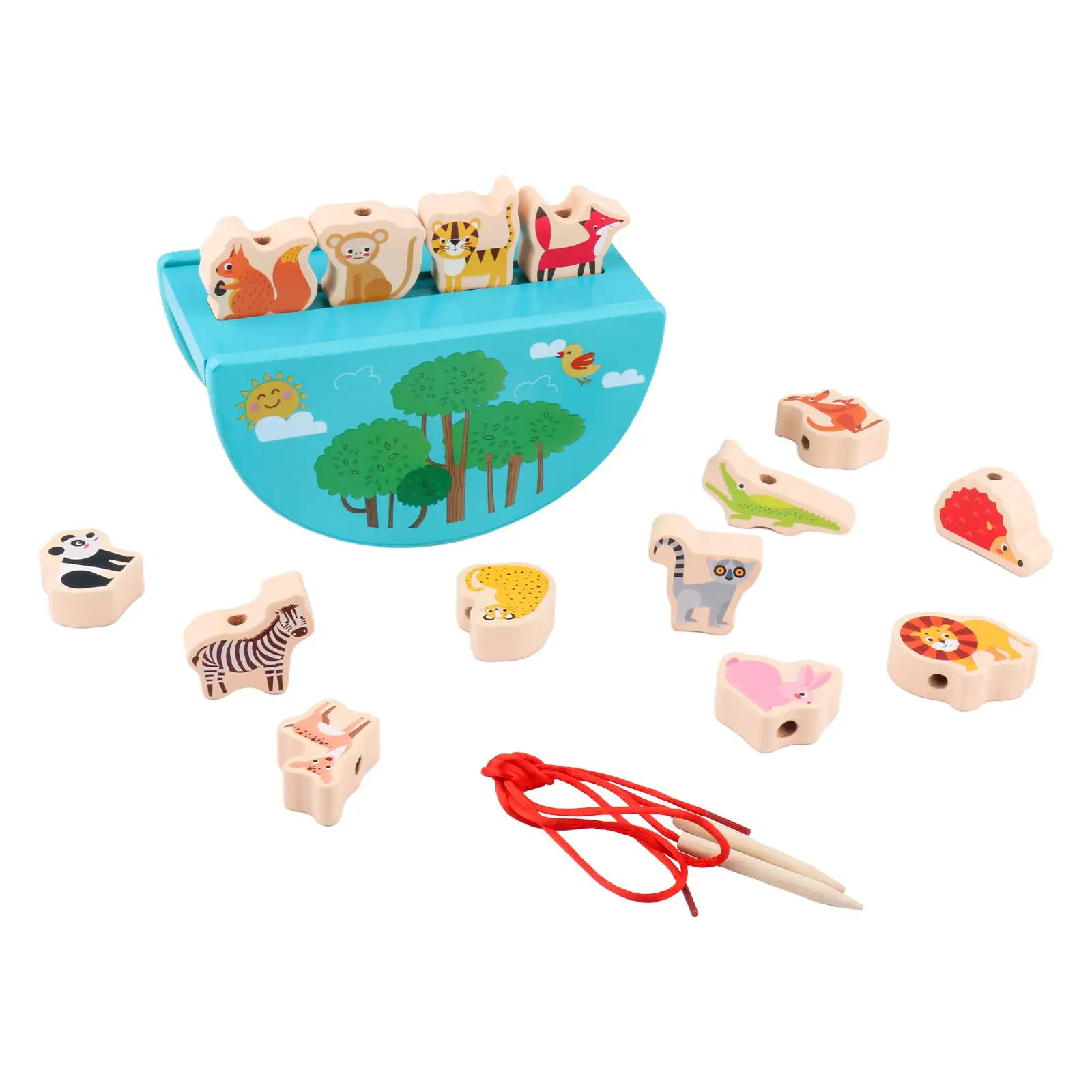 

Wood Animal Stacking Blocks Balancing Playset Educational Toys Lacing Beads Toy for Girls Boys 3 4 5 6 7 Year Old Children