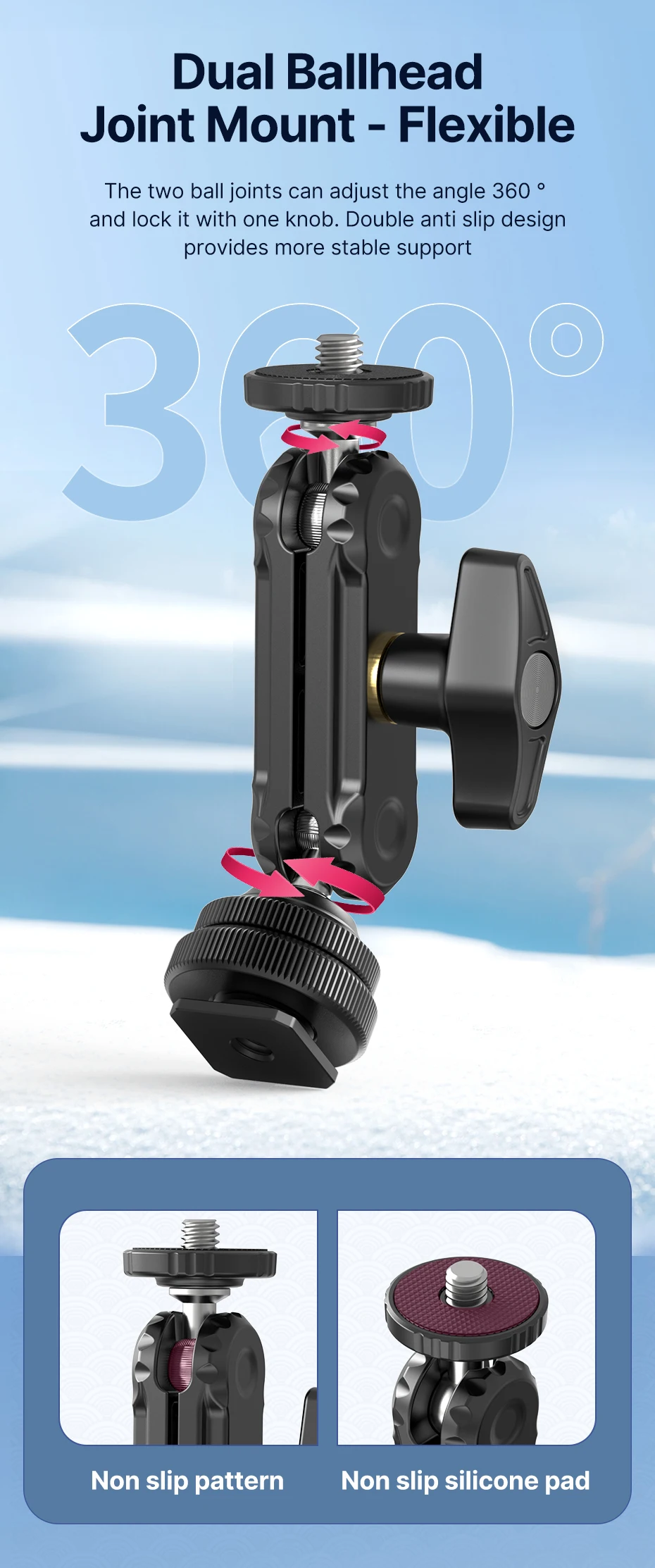 R098 Double Ball Heads Magic Arm with Cold Shoe Mount 1/4'' Screw for DSLR Came