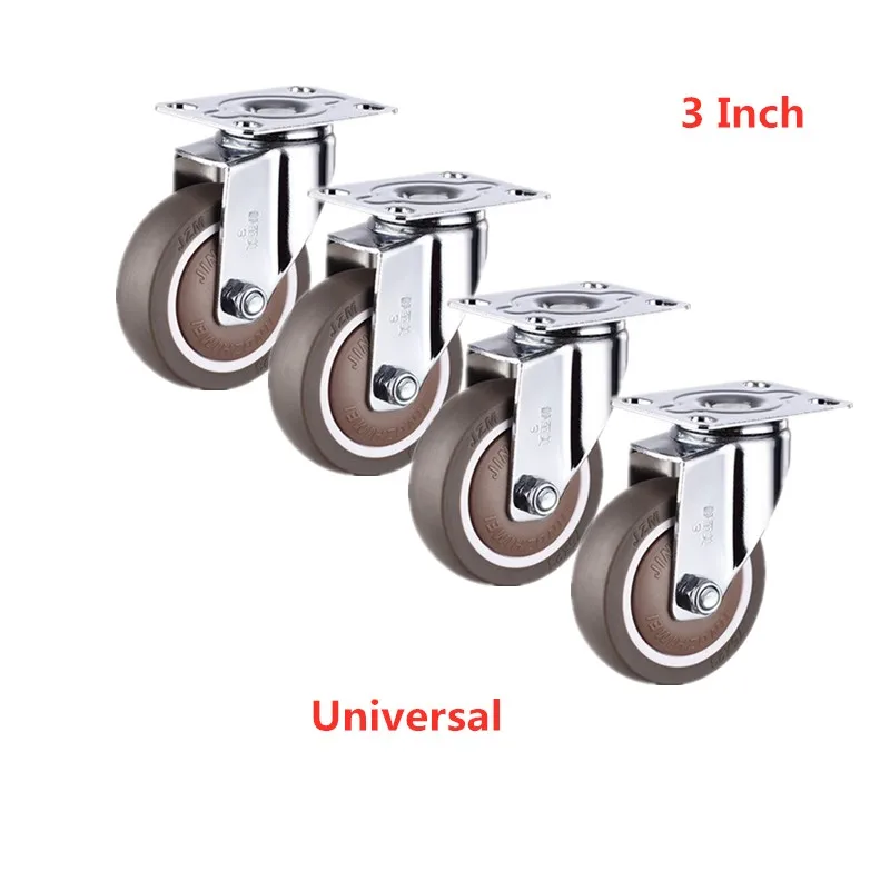 (4 Packs) 3 Inch Universal Caster Rubber Mute Light Furniture Medical Shelf Ventilator Wheel