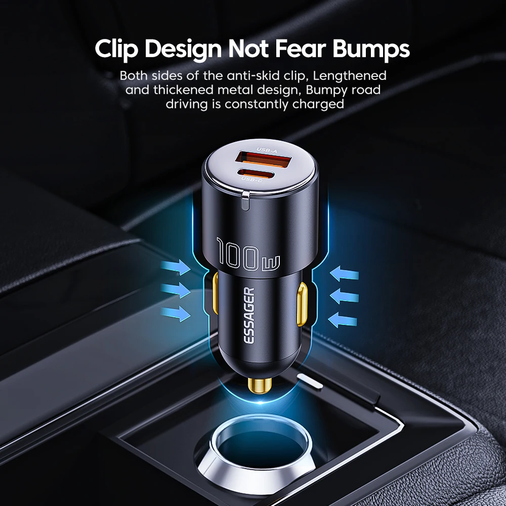 Essager PD 100W 66W Car Charger Fast Charging Quick Charger QC PD 3.0 For iPhone 14 Type C USB Car Charger For Samsung Huawei
