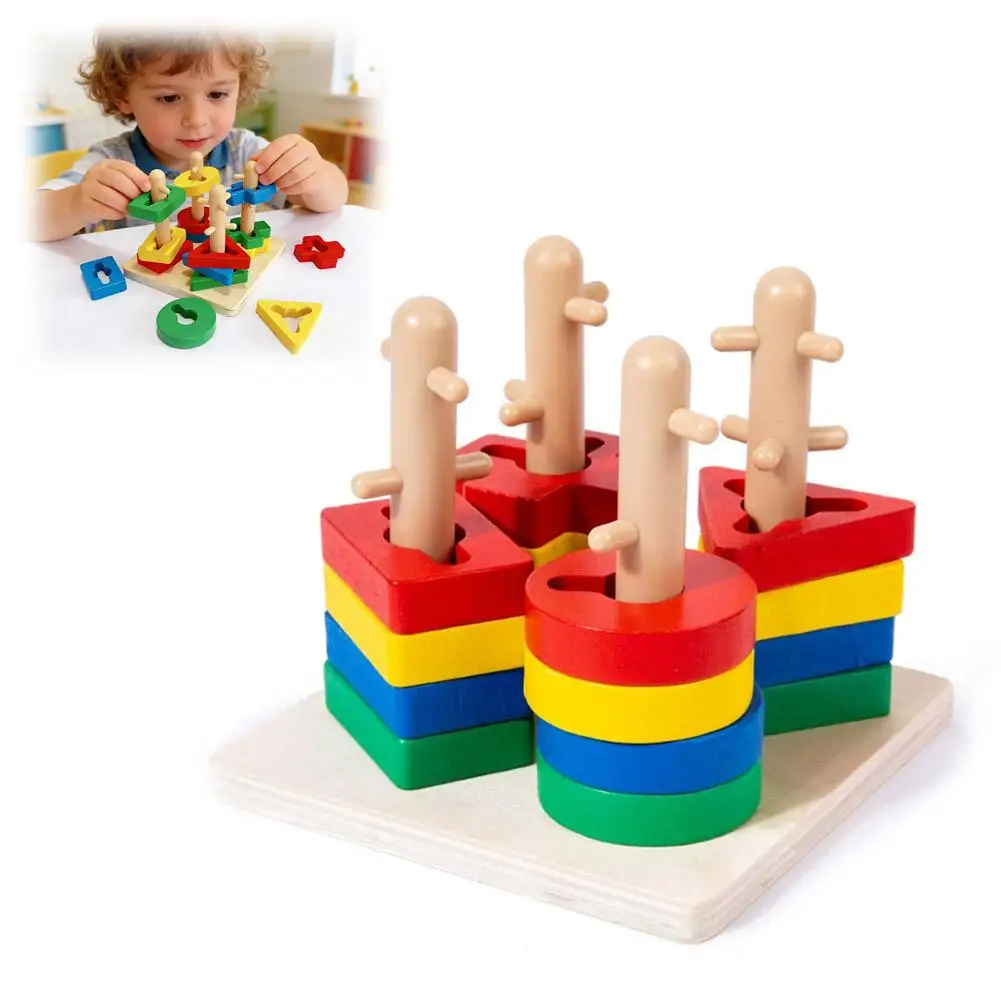 Giocattoli Educativi in Legno per Bambini: Blocchi per Riconoscimento Colori e Forme, Giochi di Ordinamento e Impilamento