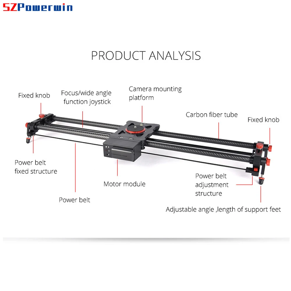 Powerwin Professional Electric Camera Slider Carbon Fiber Track Rail Motor Time Lapse 2.4G Wireless Remote Control