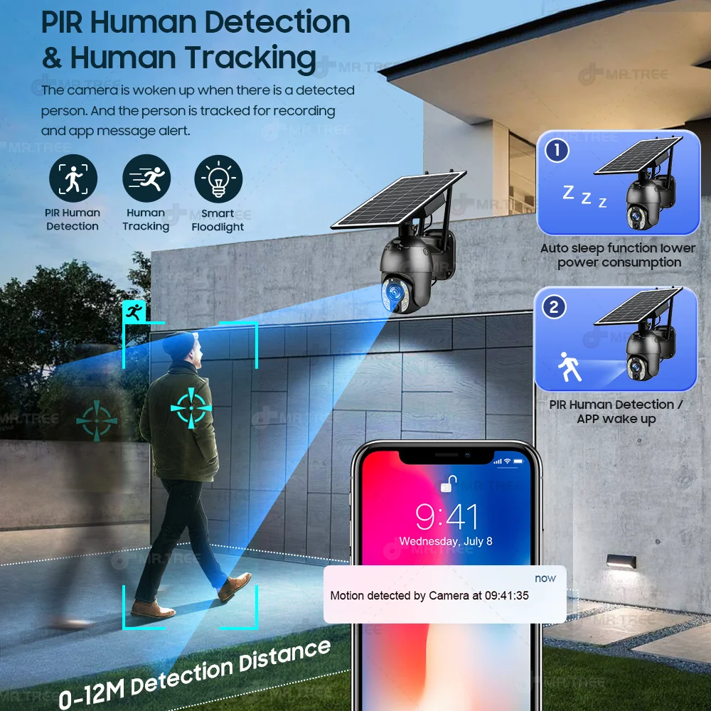 4G SIM 50X Optical Zoom Solar Camera 4K 360 PTZ Outdoor Motion Detection Surveillance Night Vision CCTV battery Security IP Cam 3
