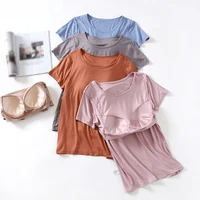 Women's Modal One-Piece T-Shirt With Built In Bra Short-sleeved Slim Fit Soft Breathable Casual All-Matching Tops - Image 6