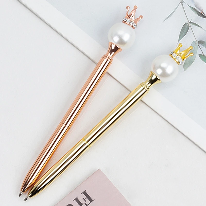 Pearl Queen Crown Luxury Metal Ballpoint Pen Rose Gold Cute Korean Kawaii Stationery Signature Pens For Writing Office Supplies