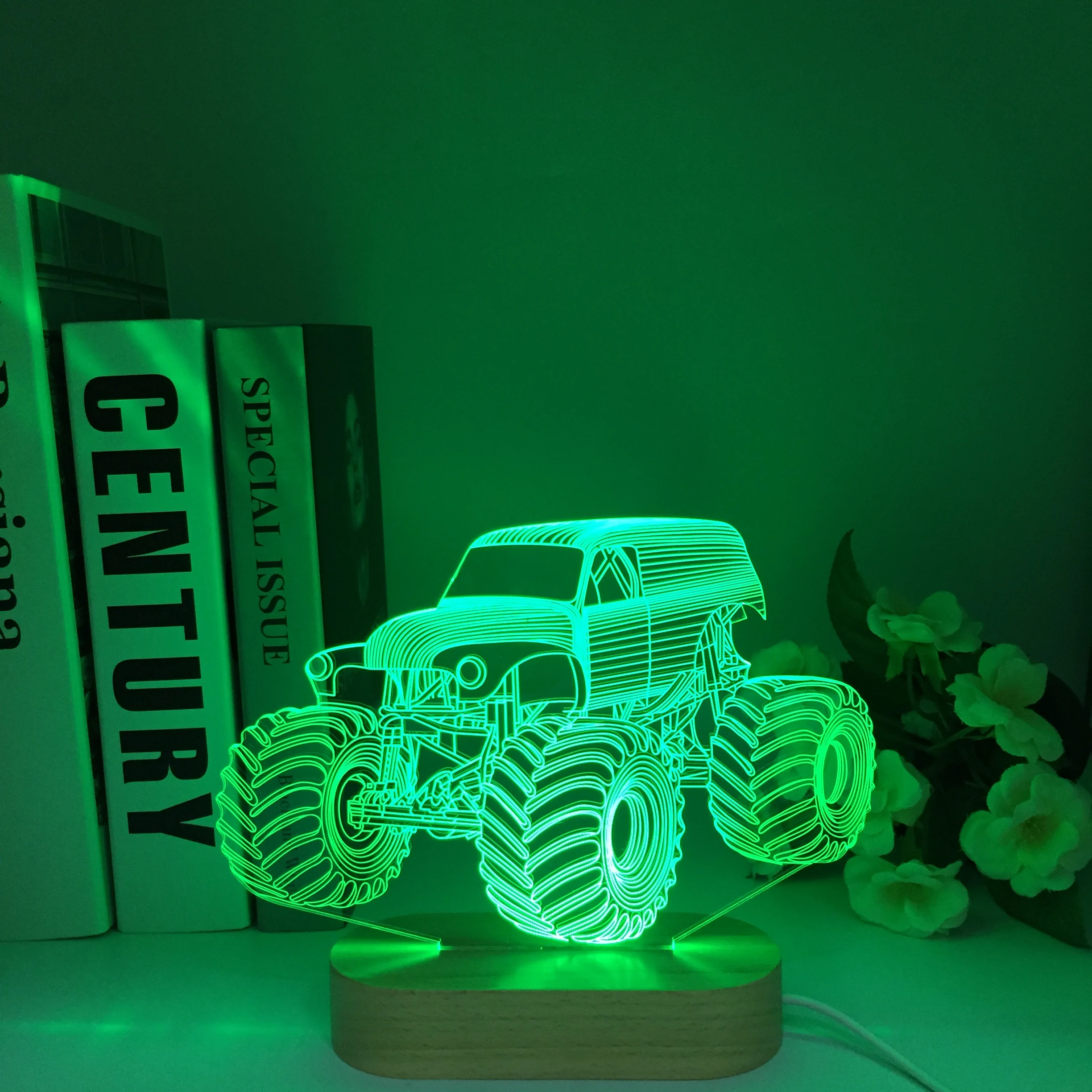 Wood3DIllusionMonsterTruckLampOpticalLEDCarNightLight16
