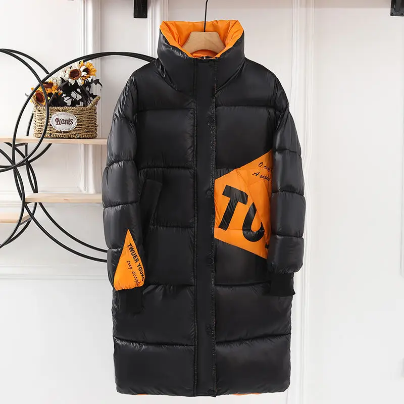 

Winter New Black Down Cotton-padded Jacket Women Long Bright-faced Cotton-padded Jacket Women Thick Slim Cotton-padded Coat