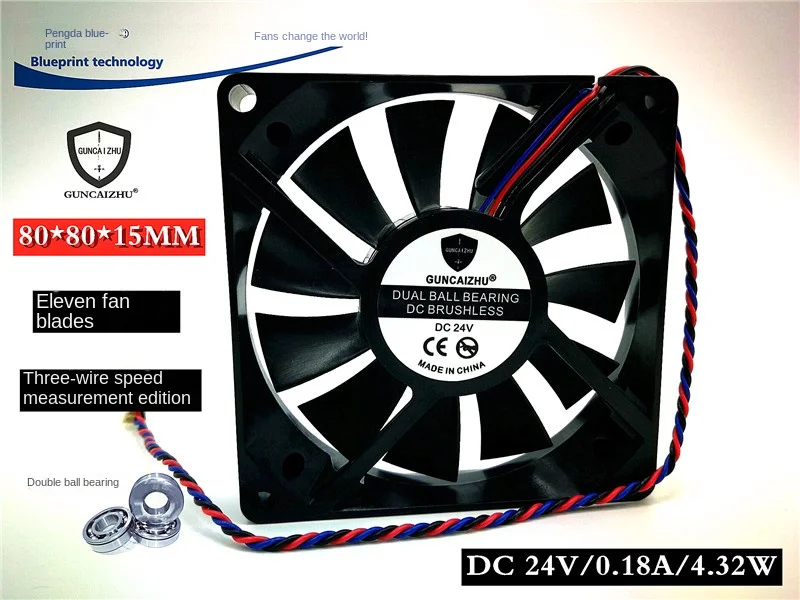 

Guncaizhu New 8015 8cm Double Ball Bearing 24v0.18a Frequency Conversion 80 * 15mm Cooling Fan 80*80*15MM