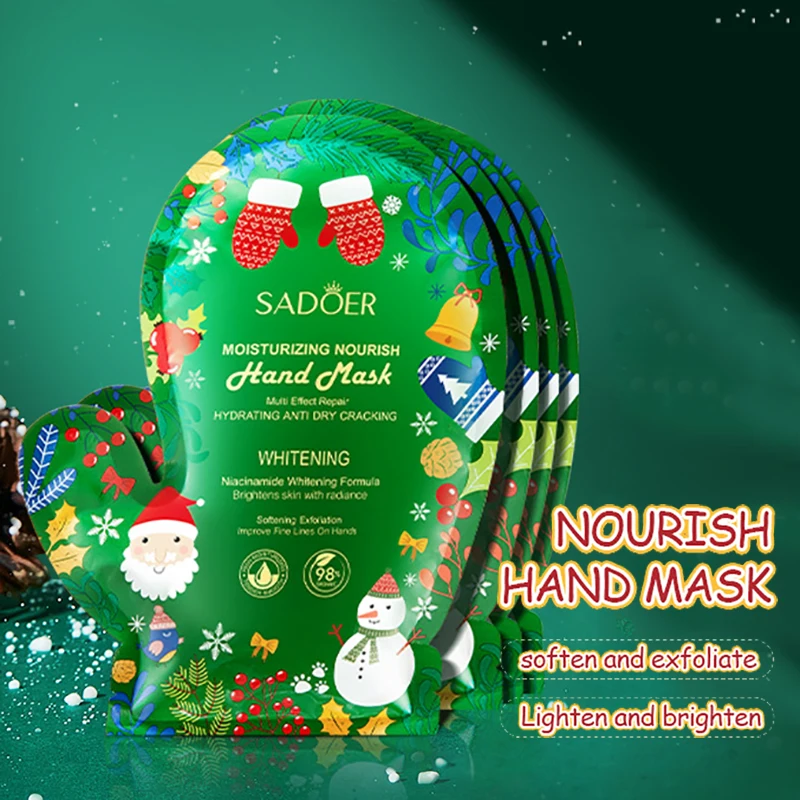 SADOER Christmas Hand Cream Lip Balm Hand Mask Foot Masks Moisturizing Anti Wrinkle Whitening Hands Feet Lips Skin Care Sets