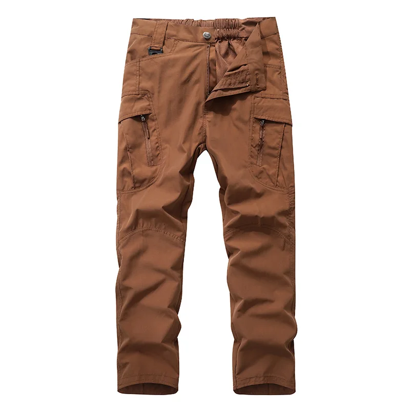 Men's Clothing Spring Autumn High Waisted Zipper Pockets Button Solid Cargo Casual Straight Sweatpants England Style Pants