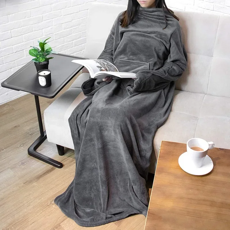 Autumn and Winter Plush Blanket Large Pocket Multifunctional Wearable Lazy Sleeve Blanket Antistatic Flannel