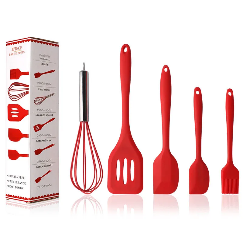5Pcs Silicone Cooking Tool Sets, Heat-Resistant Kitchen Utensils-Spatula Scrapers Egg Beater Oil Brush