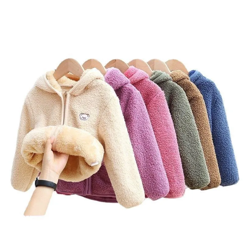 

New Children's Coat Fashion Reversible Cashmere Girls Clothing Warm Cashmere Coat Hooded Vest 2023 Autumn Winter Girls Jacket