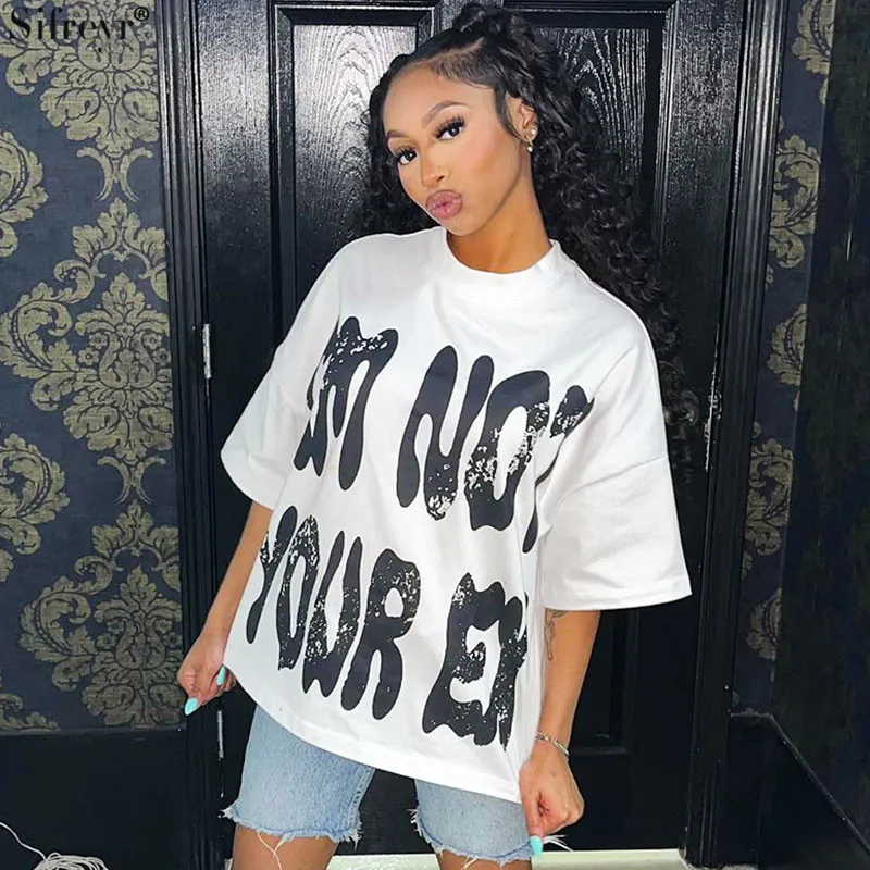 

Sifreyr Loose Comfort Casual Versatile Top Short Sleeved Summer Round Neck Short Sleeve Fashion Letter Printed Pullover T-shirt