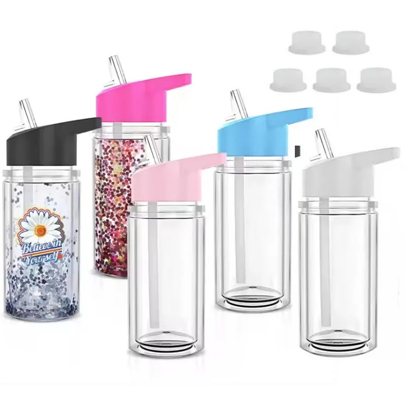 10pcs-50pcs 10oz Snow Globe Acrylic Tumbler Double Wall Predrilled Hole  Plastic Cups Unbreakable Water Bottle With Flip Top Lids - AliExpress 15