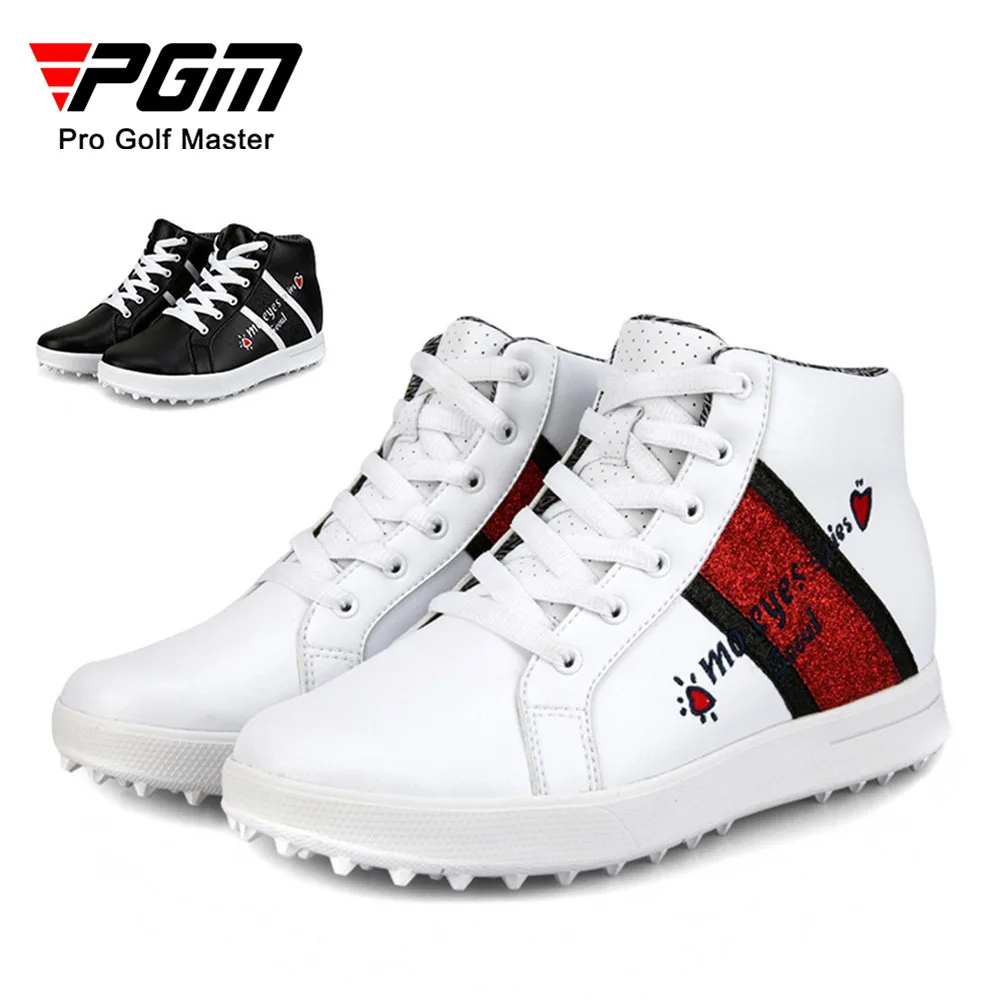 pgm-golf-shoes-women's-patent-spikes-high-top-inner-height-waterproof-non-slip-women's-shoes