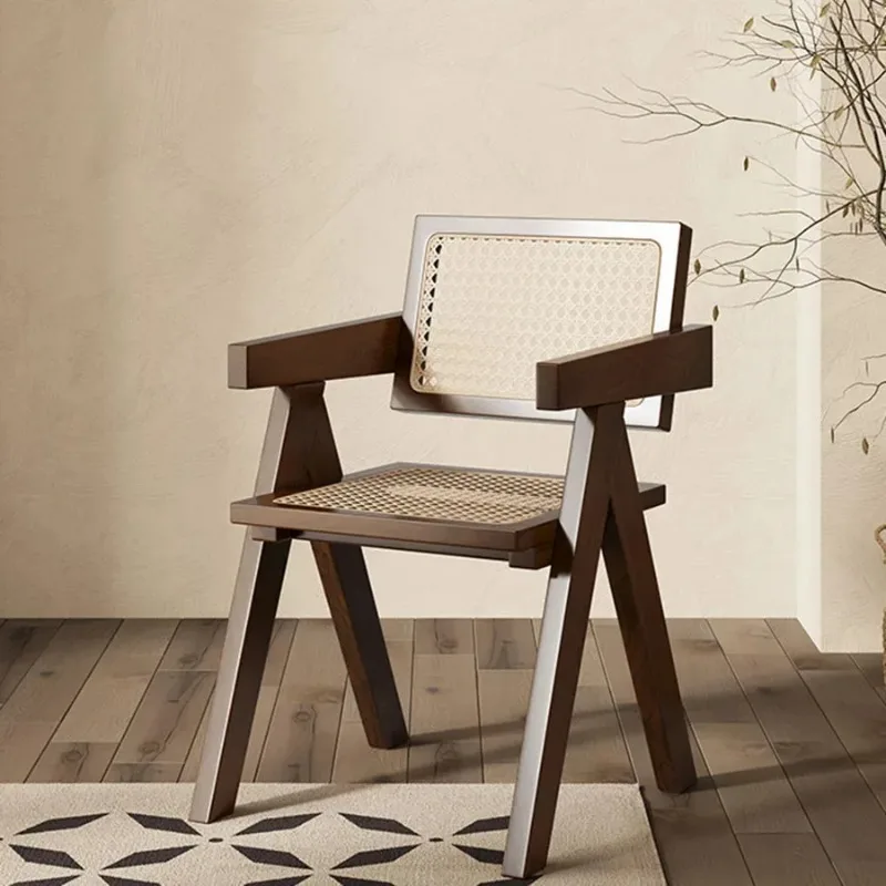 Rattan Camping Chair Food Wooden Vintage Armchair Furniture Home Garden Kitchen Dining & Bar Retro Elegant Brown Black Wood