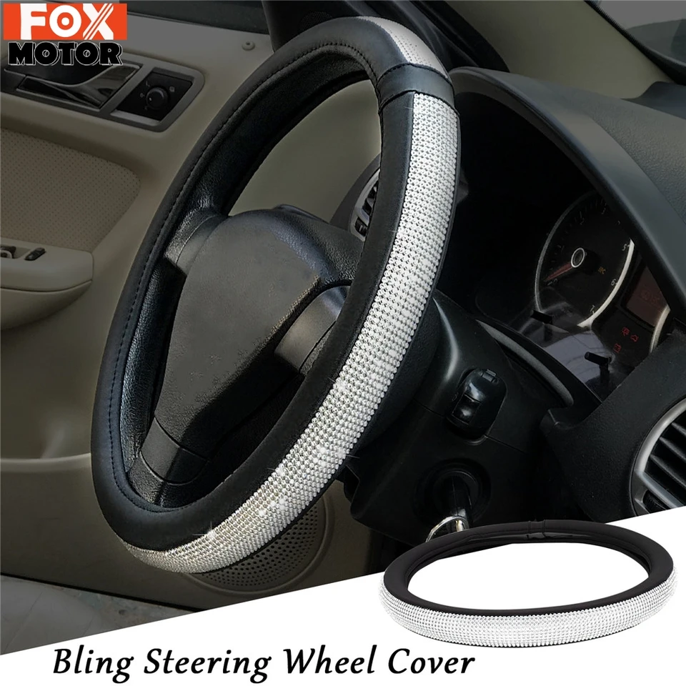 Coprivolante Auto In Pelle Con Cristalli E Corona Di Strass – Universale 38 Cm, Nero, Accessorio Lusso Per Interni Auto