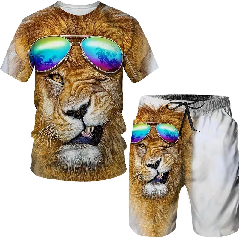 The Lion King T Shirt Men Sets Fashion Male Clothes Streetwear 3D Printing Summer O Neck Short Sleeve Shirts Casual Shorts Suit