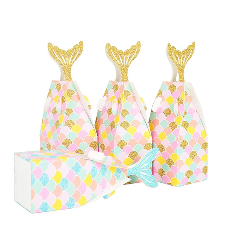 10Pcs Mermaid Tail Paper Candy Box Gift Bags Popcorn Boxes Kids Little Mermaid Birthday Party Decoration Baby Shower Supplies