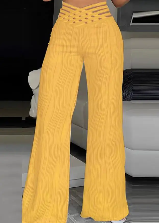 2024 Women's New Summer Pants Folding Waist Marble Long Texture Solid Color Open Front Pants