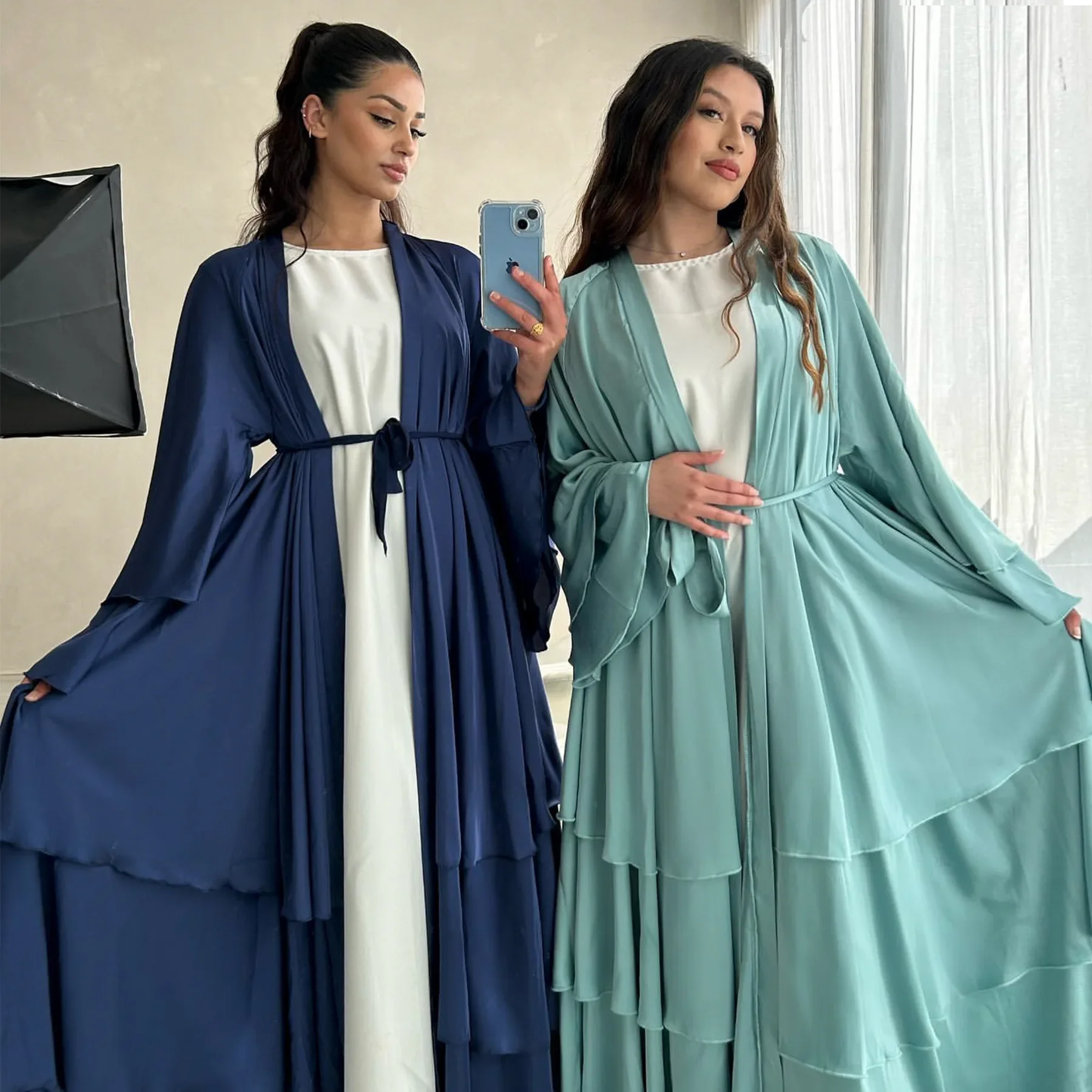 Satin Abaya Open Kimono Plain Muslim Hijab Dress Abayas for Women Dubai 2024 Turkey Kaftan Robe Ramadan Eid Islam Modest Clothes