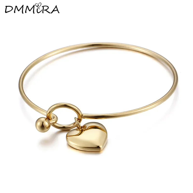 

Hot sale Fashion Women Fine Bangles Gold Stainless Steel Round Like Hearts Cuff Bracelets Pulseras Jewelry Girls Friend Gift