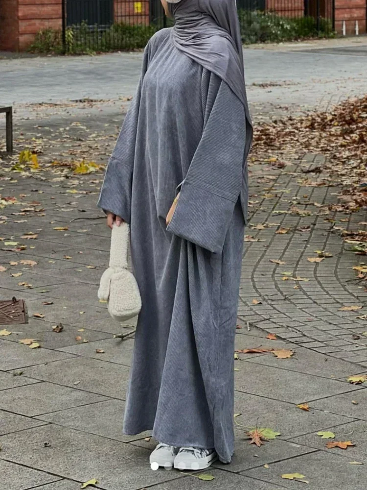 Winter Corduroy Abaya Dress Muslim Abayas for Women Dubai Luxury Turkish Long Dresses Islamic Modest Clothing Kaftan Hijab Robe